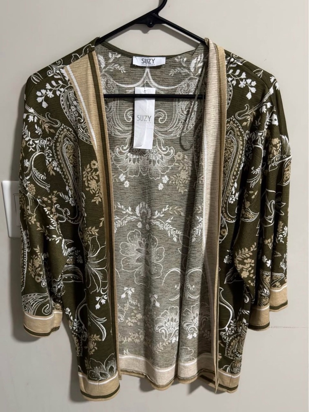 Olive Floral Open-Front Cardigan